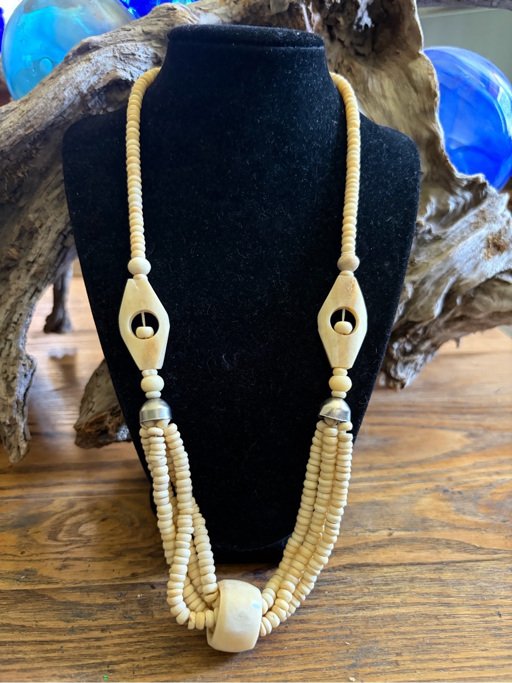 Vintage Beige Bone  Multi-Strand Necklace - Artisan Women Jewelry